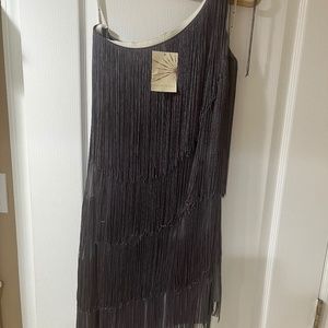 Boston proper one shoulder fringe dress